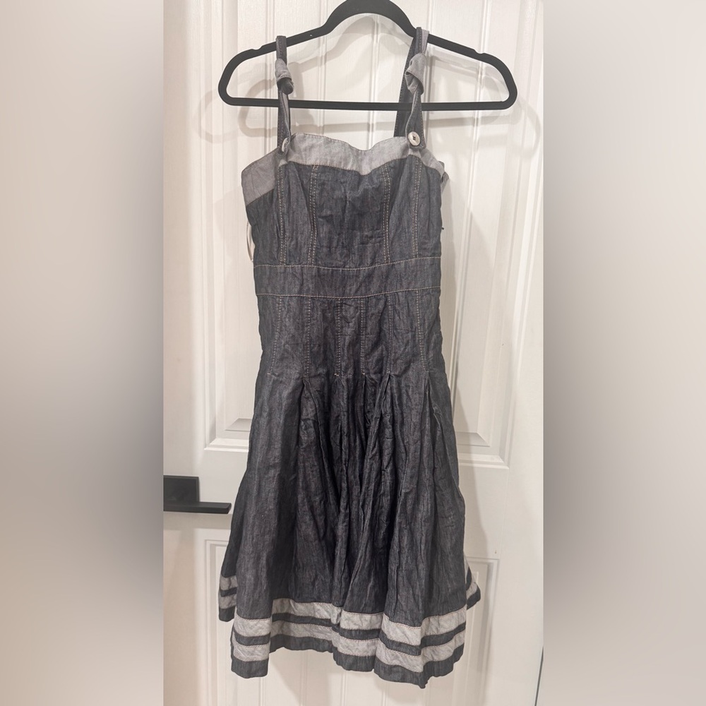 Karen Millen Black and Gray Striped Midi Dress